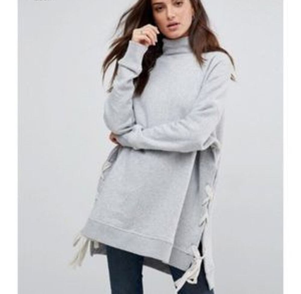 Free People So Plush Lace Up Side Detailing Mock Neck Oversized Cotton Sweater